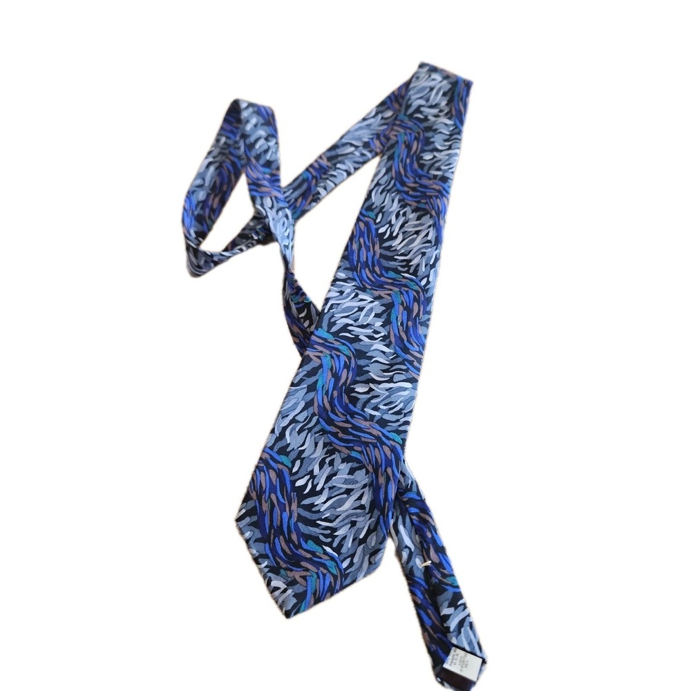 Vintage 90s Men's Abstract Purple Blue 100%0Silk Tie By SAIA Made in USA